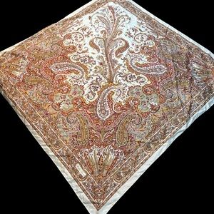 Ralph Lauren 35” Square silk Scarf paisley red gold white